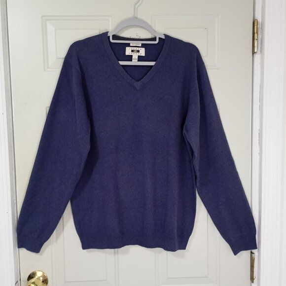 Joseph Abboud Mens V-Neck Sweater L 100% Cashmere Navy Blue - Picture 1 of 8